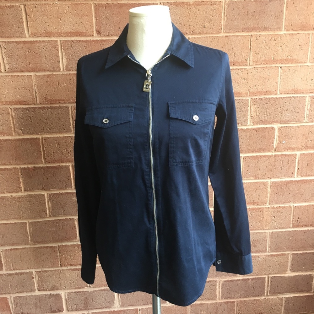 Michael Kors Navy Blue Zip Up Cargo Shirt